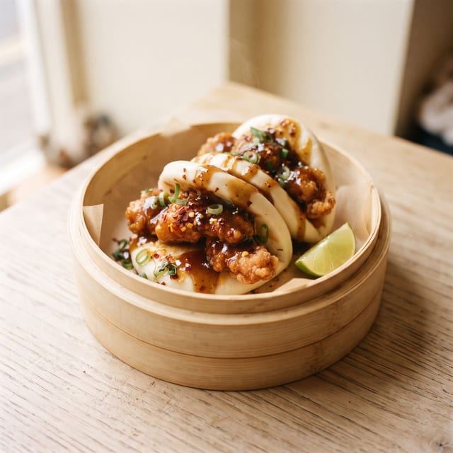 Fire Cracker Chicken Bao.